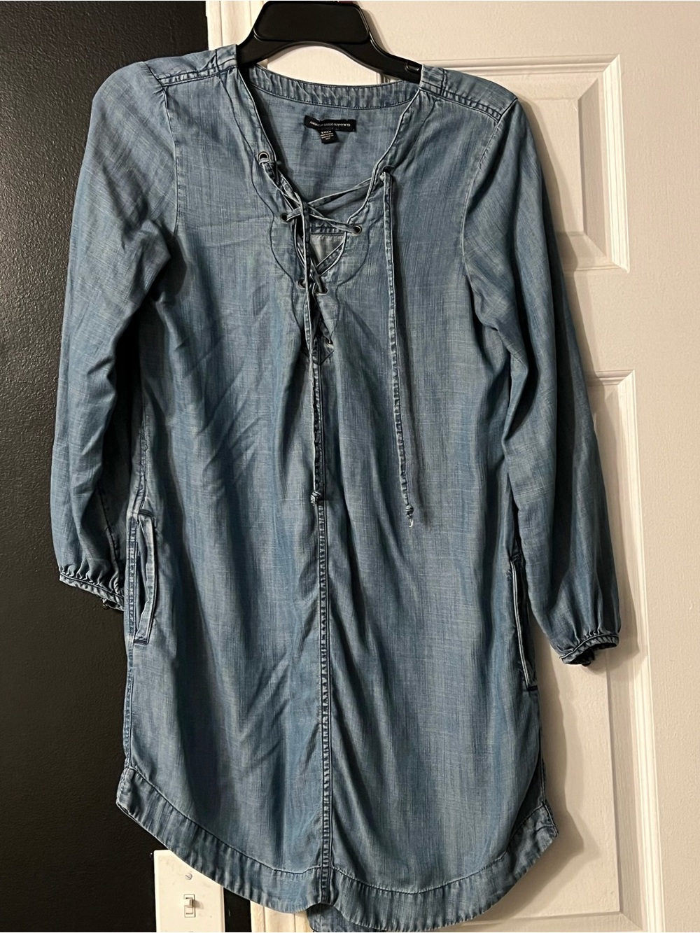 American Eagle Outfitters Chambray Lace-Up Tunic - Light Blue